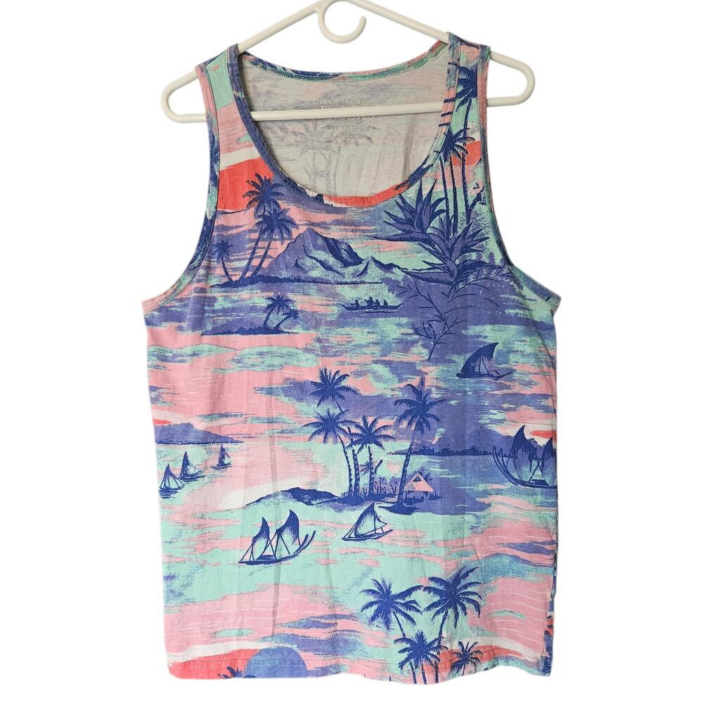 Men's Chubbies Tank Top Pastel Nautical Beach Palm Trees Boats Pink Blue Large